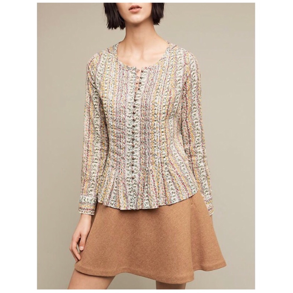 ANTHROPOLOGIE MAEVE Gelise floral pleated blouse